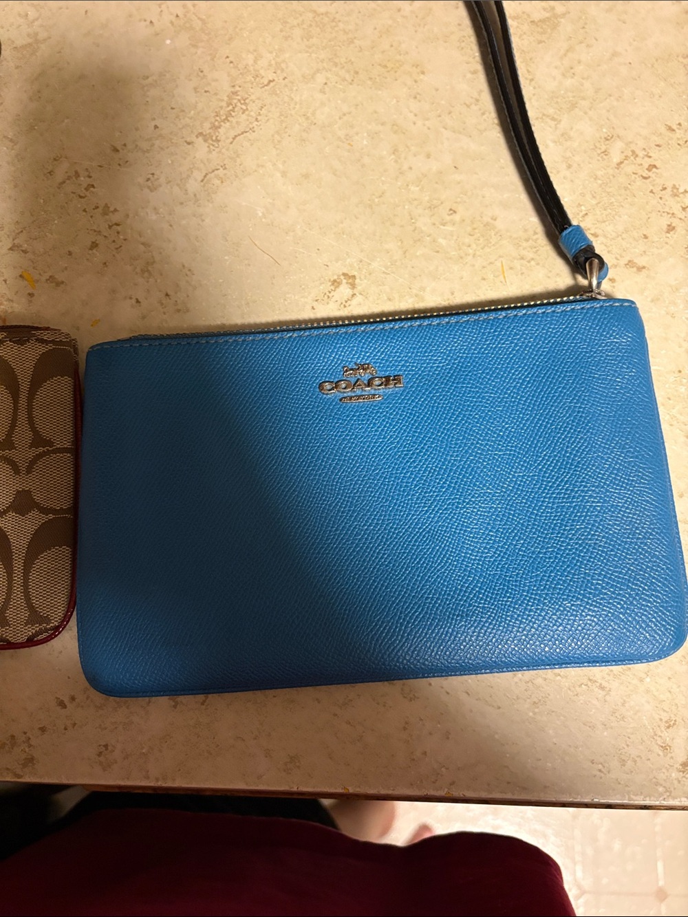 Coach Turquoise Pebbled Leather Wristlet with Detachable Strap